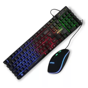 Kit Teclado Mouse Gamer Com Fio Semi Mecânico RGB LED